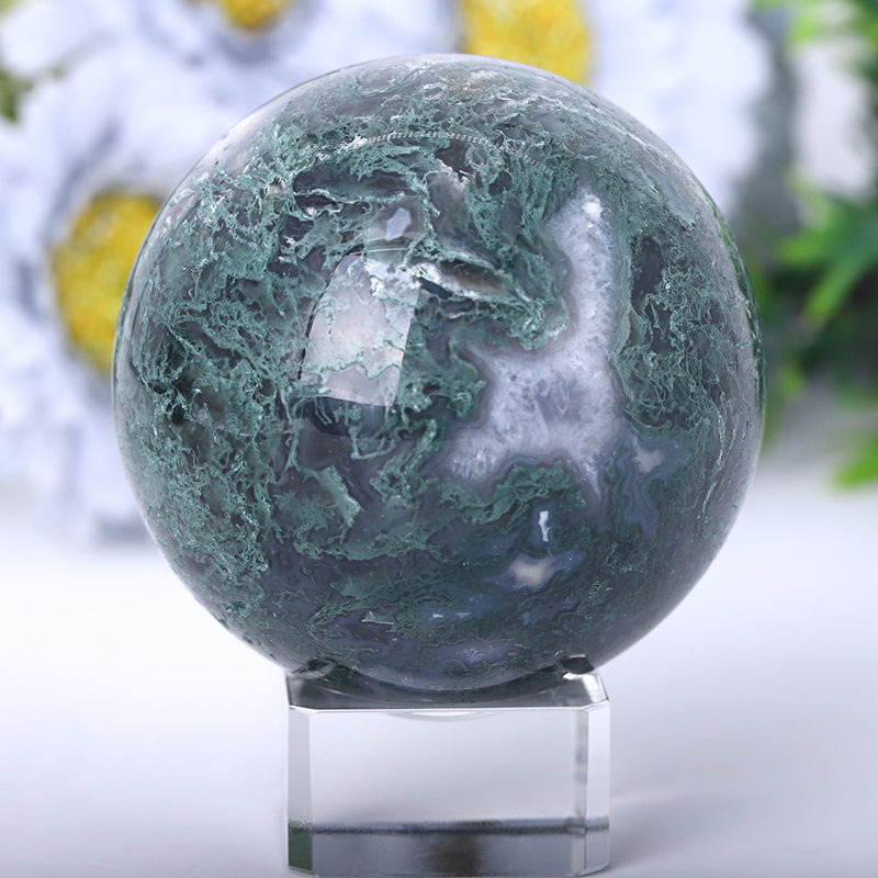 Polished Moss Agate Sphere 2-4.5 Inch Natural Crystal Orb