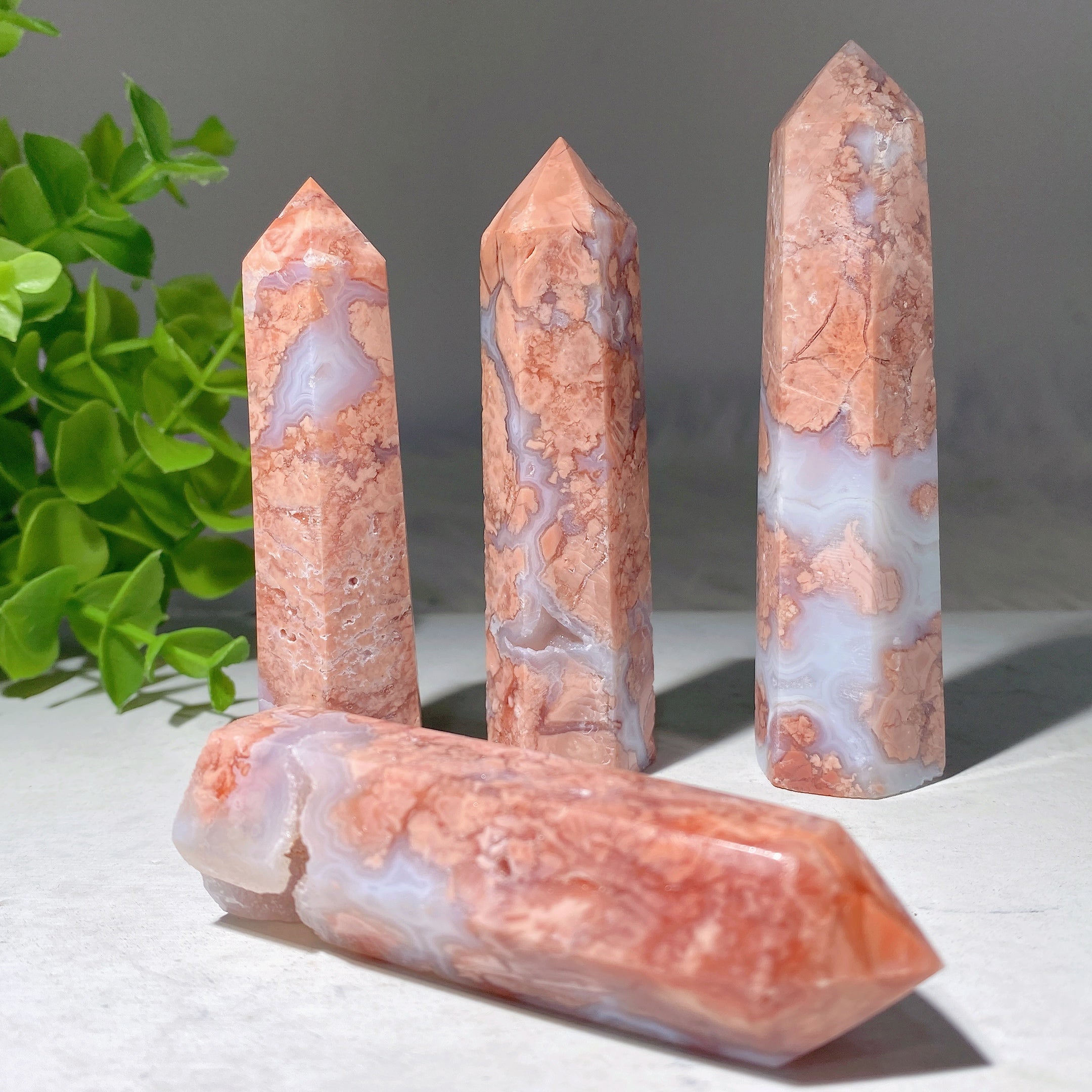 Polished Pink Flower Agate Crystal Points 2.5-4.0 Inch Healing