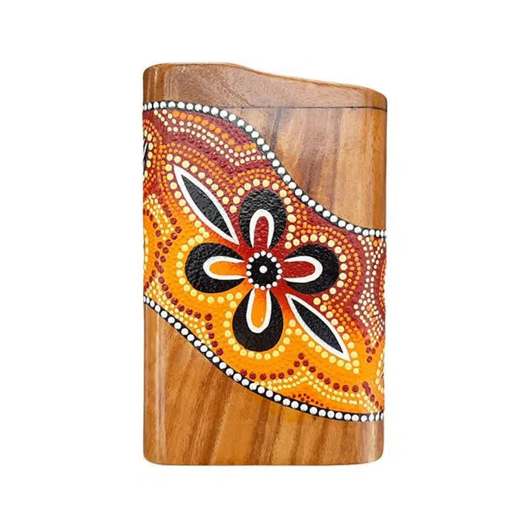 Wooden container with Aboriginal dot painting floral design for Portable Australian Didgeridoo