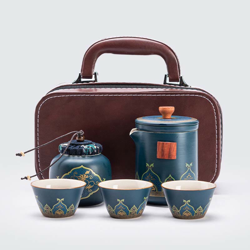 Tragbares chinesisches Gongfu-Teekannen-Set aus Keramik mit Tasche