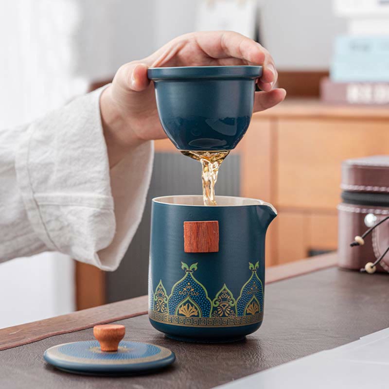 Tragbares chinesisches Gongfu-Teekannen-Set aus Keramik mit Tasche
