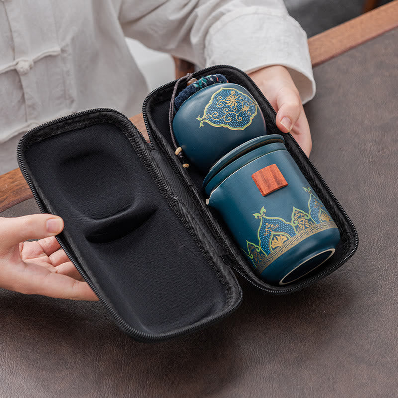 Tragbares chinesisches Gongfu-Teekannen-Set aus Keramik mit Tasche