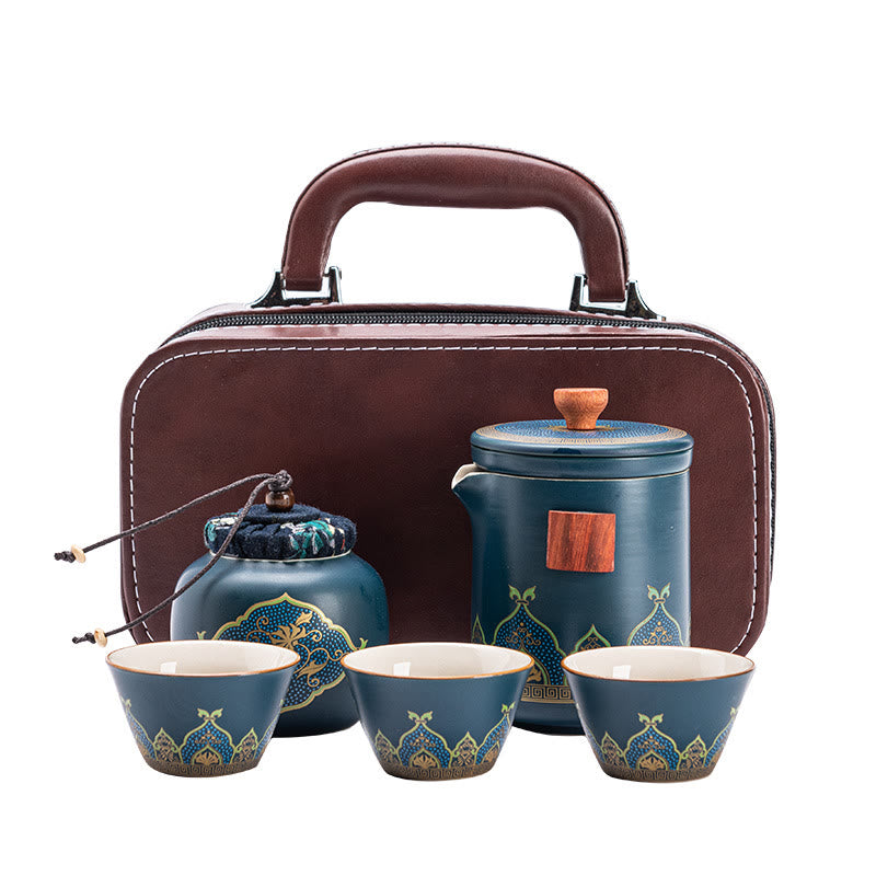 Tragbares chinesisches Gongfu-Teekannen-Set aus Keramik mit Tasche