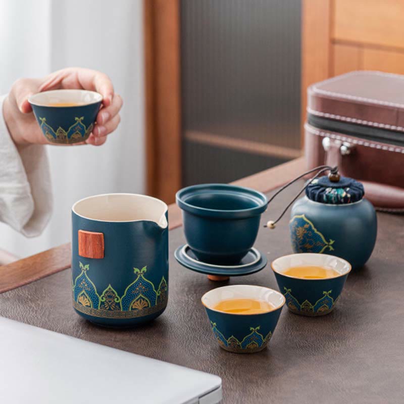 Tragbares chinesisches Gongfu-Teekannen-Set aus Keramik mit Tasche