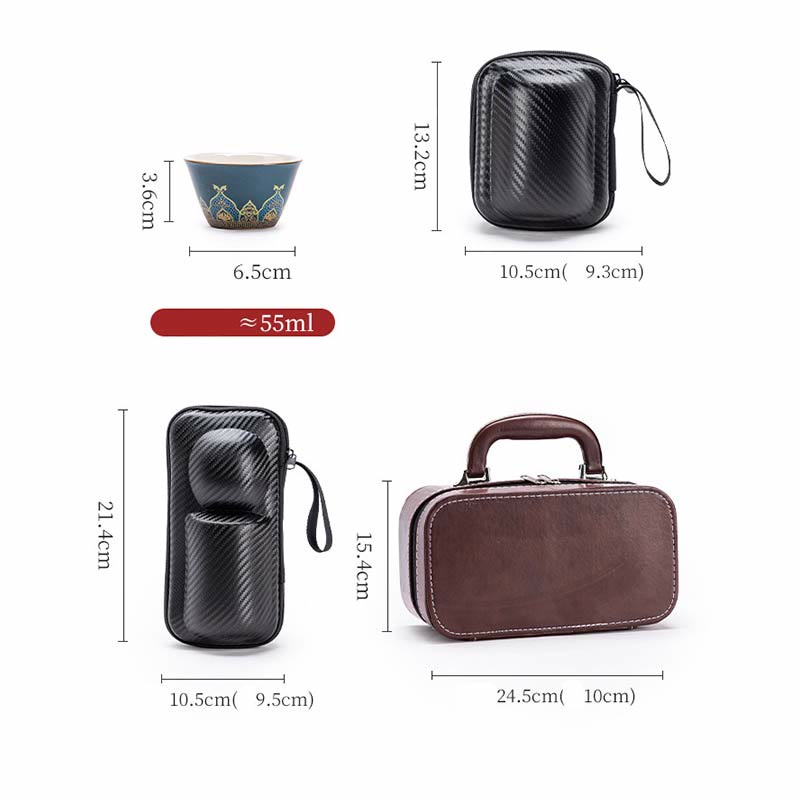 Tragbares chinesisches Gongfu-Teekannen-Set aus Keramik mit Tasche