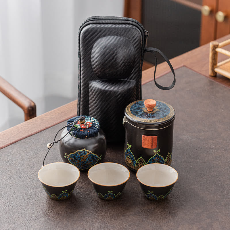 Tragbares chinesisches Gongfu-Teekannen-Set aus Keramik mit Tasche