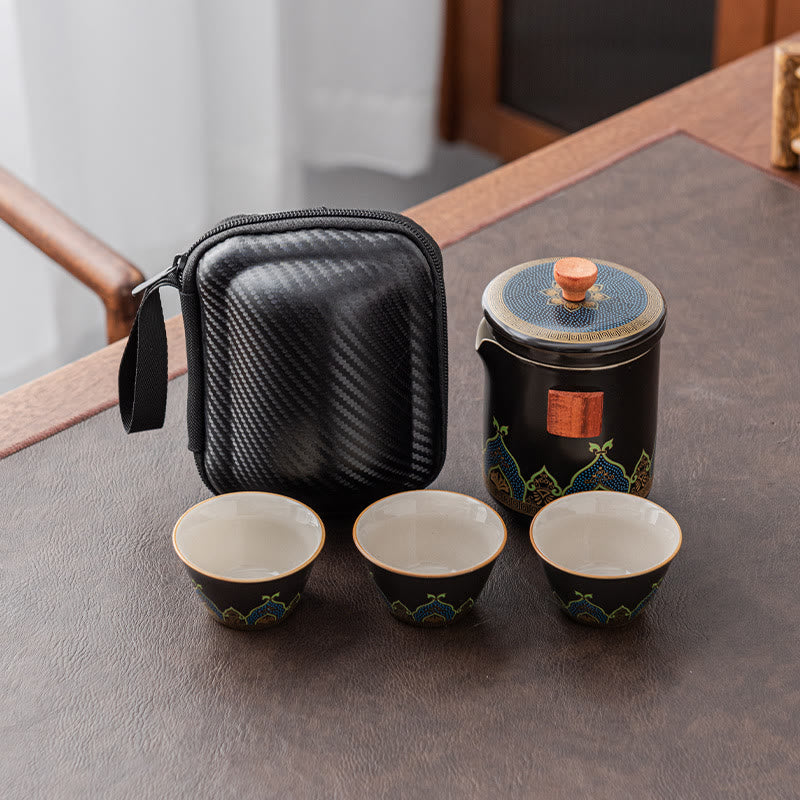 Tragbares chinesisches Gongfu-Teekannen-Set aus Keramik mit Tasche