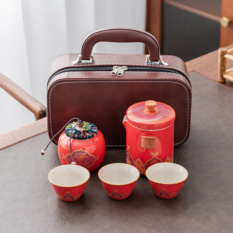 Tragbares chinesisches Gongfu-Teekannen-Set aus Keramik mit Tasche