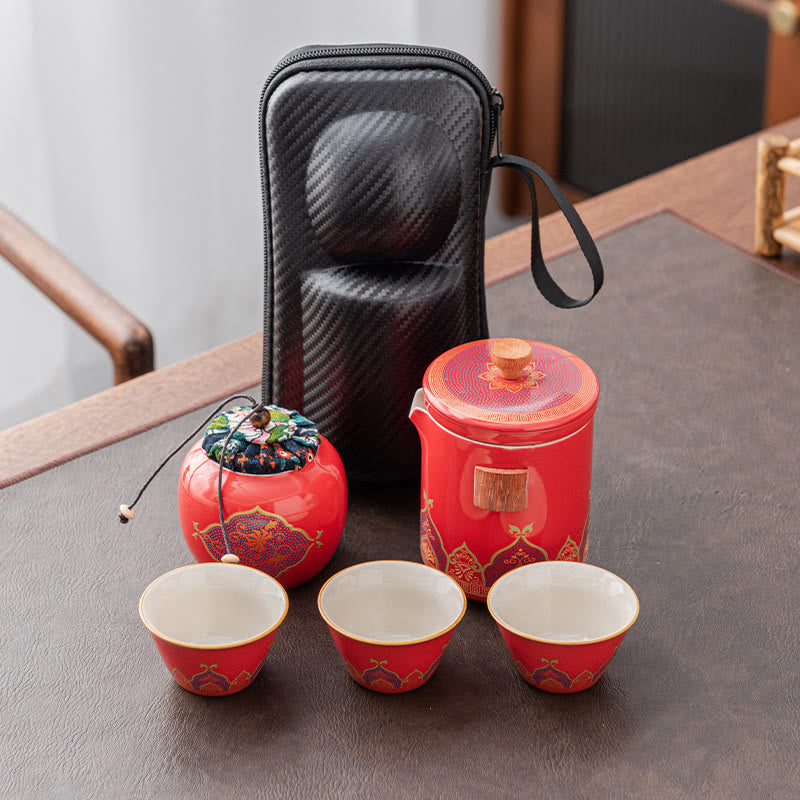 Tragbares chinesisches Gongfu-Teekannen-Set aus Keramik mit Tasche