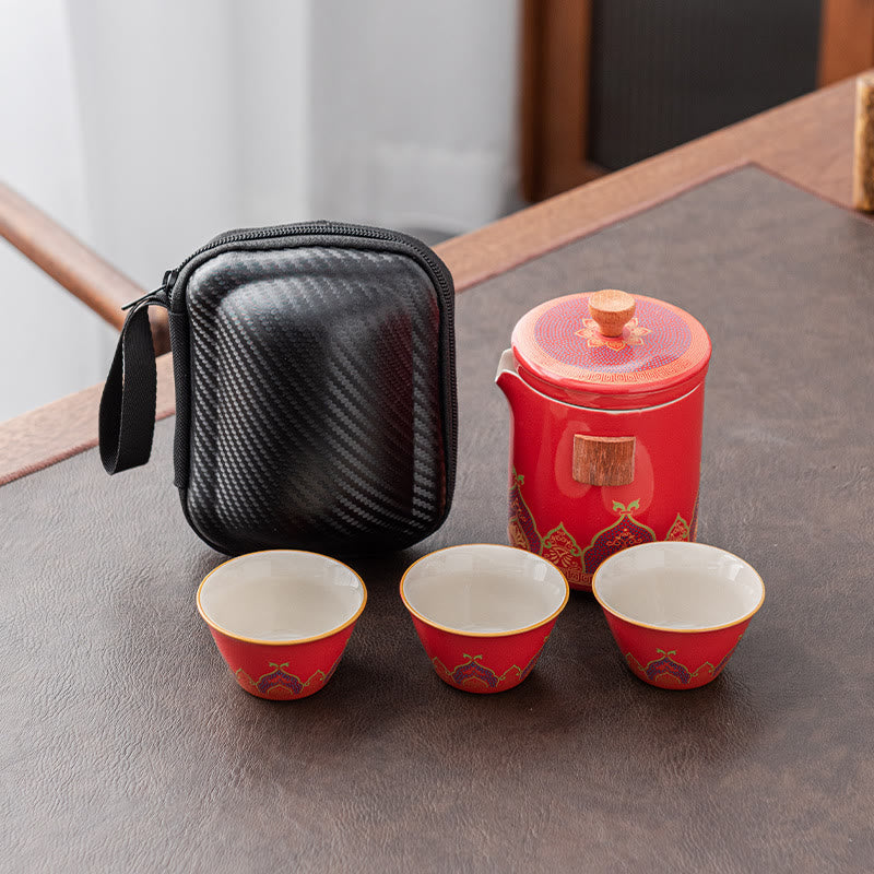 Tragbares chinesisches Gongfu-Teekannen-Set aus Keramik mit Tasche