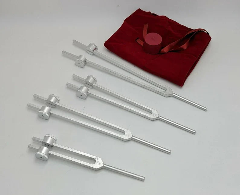 Professional Otto Tuners Weighted Otto Tuning Fork Set with red velvet pouch