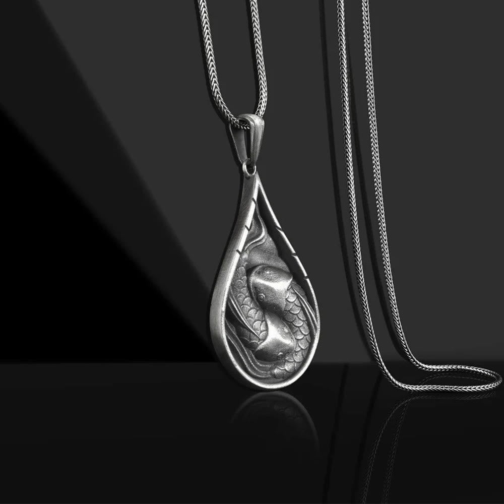 Halskette mit Koi-Fisch aus reinem Zinn, Wohlstandsanhänger, 65 cm Kette