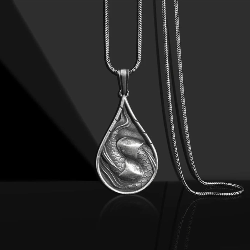 Halskette mit Koi-Fisch aus reinem Zinn, Wohlstandsanhänger, 65 cm Kette