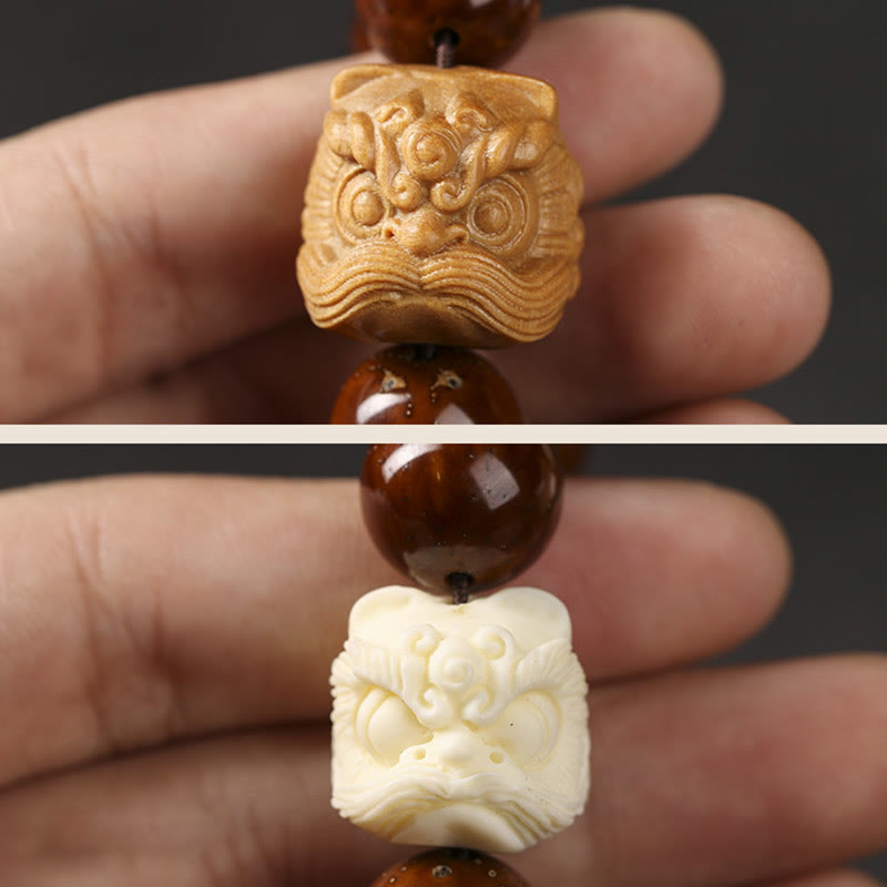 Lila Bodhi-Samen Tanzender Löwe Spirituelles Armband 15–17 cm