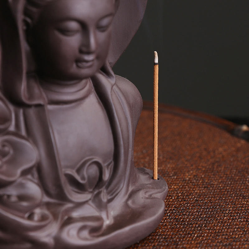 Rückfluss-Räuchergefäß aus violettem Ton mit Buddha-Motiv, Lotus-Design
