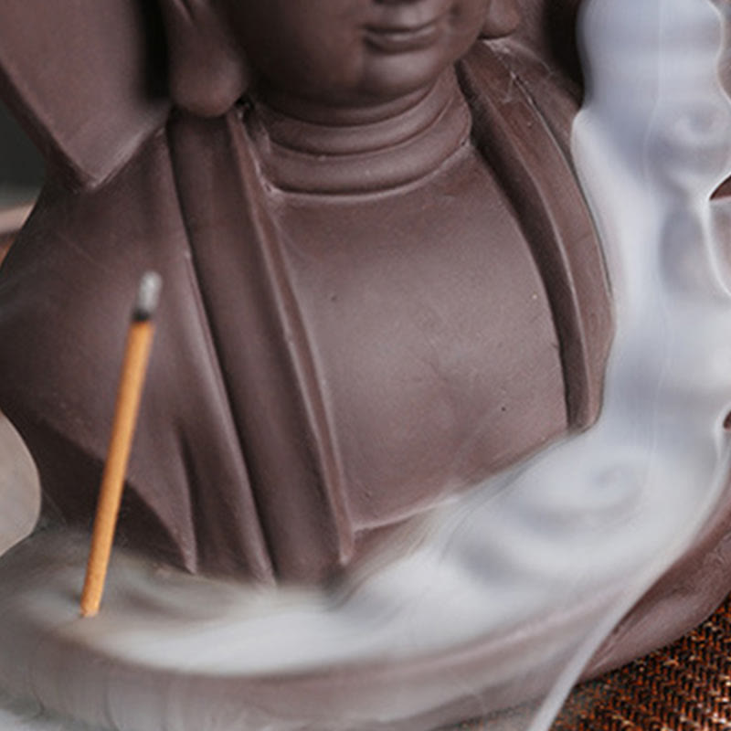 Rückfluss-Räuchergefäß aus violettem Ton mit Buddha-Motiv, Lotus-Design