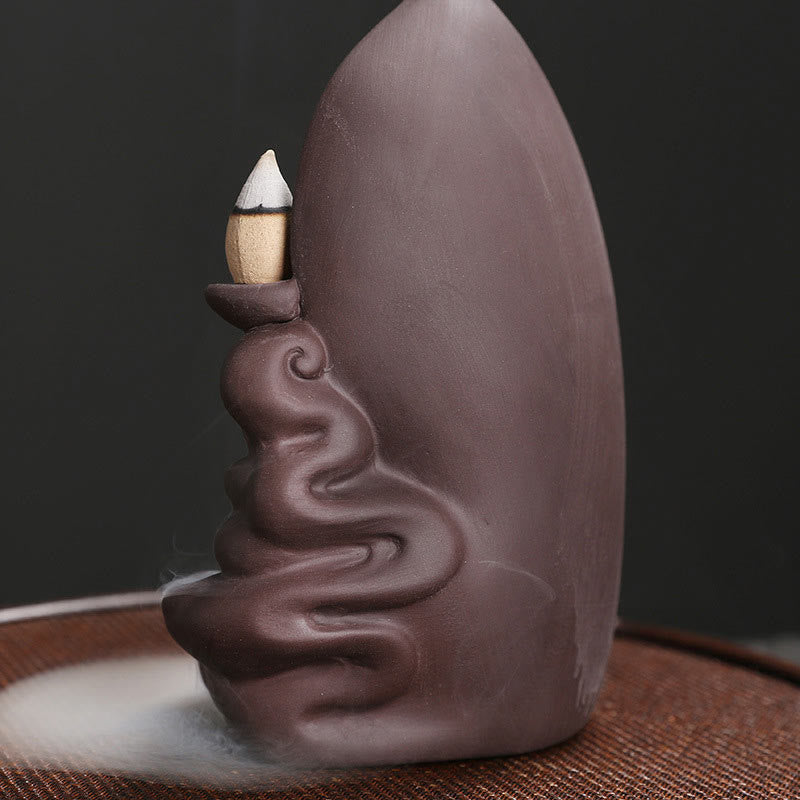 Rückfluss-Räuchergefäß aus violettem Ton mit Buddha-Motiv, Lotus-Design