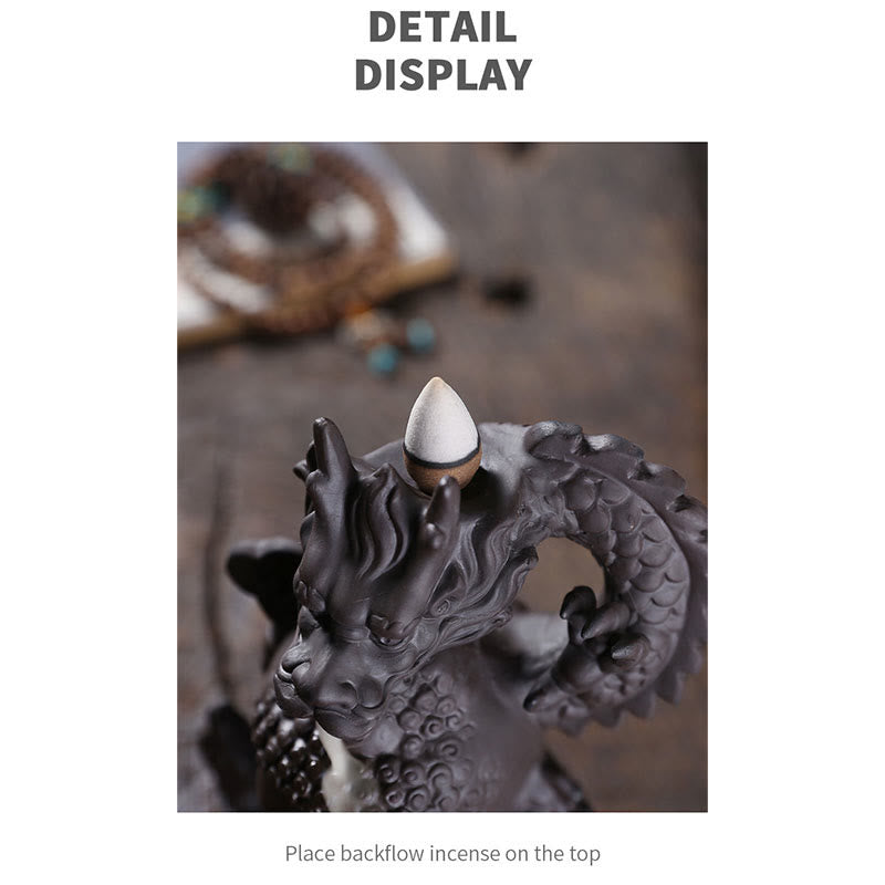 Räuchergefäß Buddha Drache aus lila Ton, 10,5 cm, Meditation