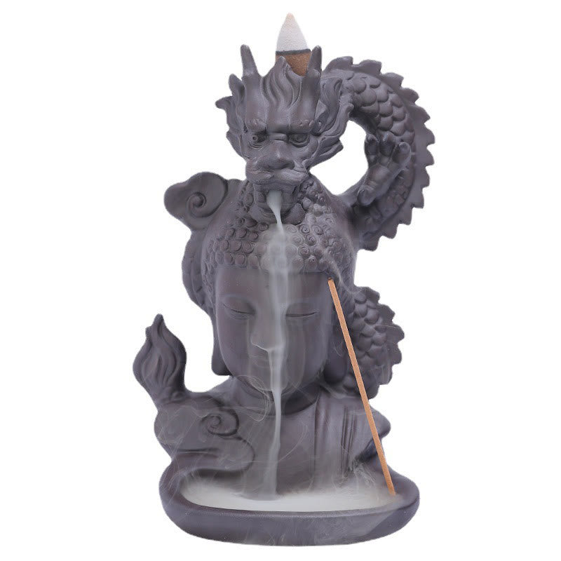 Räuchergefäß Buddha Drache aus lila Ton, 10,5 cm, Meditation