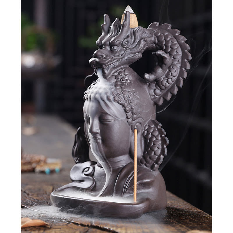 Räuchergefäß Buddha Drache aus lila Ton, 10,5 cm, Meditation