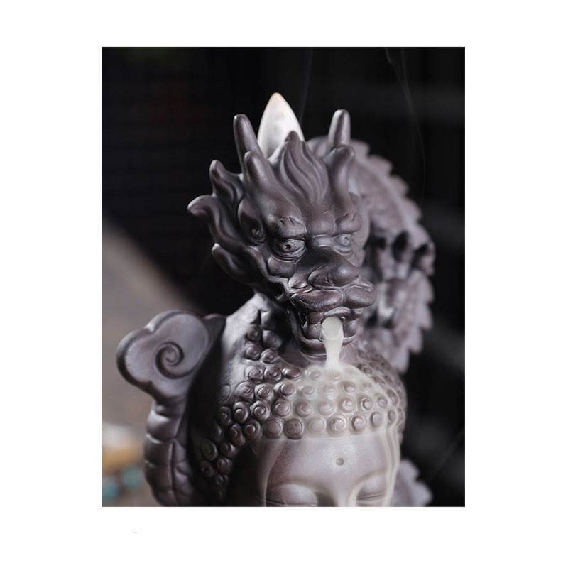 Räuchergefäß Buddha Drache aus lila Ton, 10,5 cm, Meditation