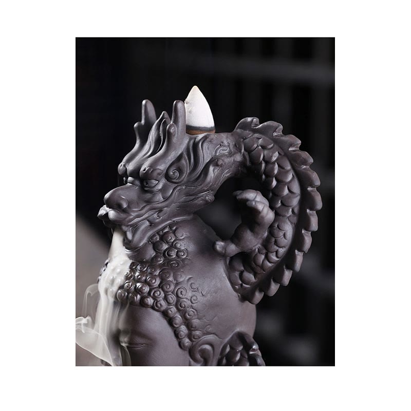 Räuchergefäß Buddha Drache aus lila Ton, 10,5 cm, Meditation