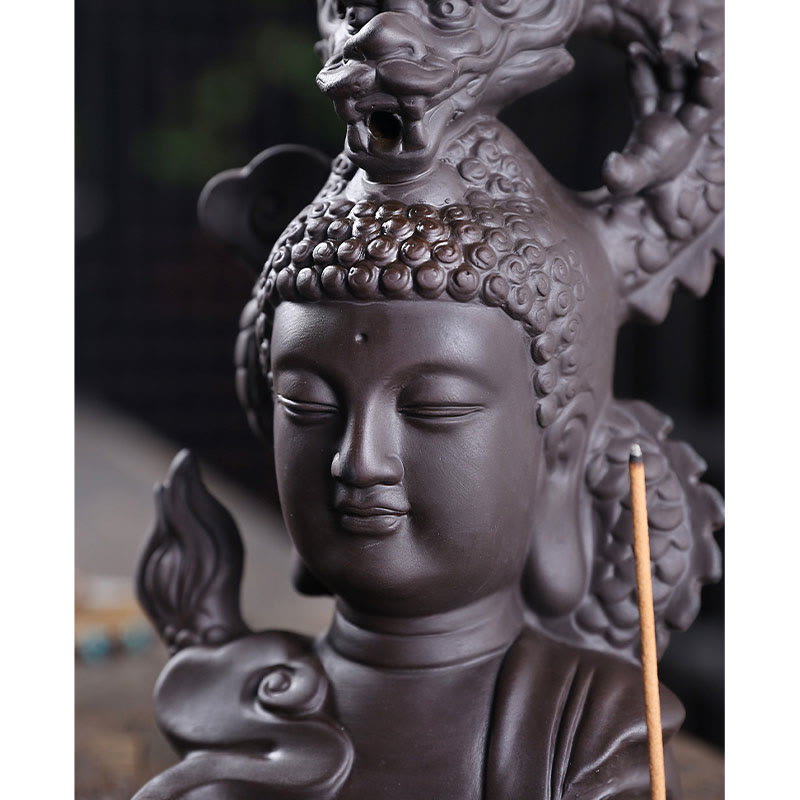 Räuchergefäß Buddha Drache aus lila Ton, 10,5 cm, Meditation