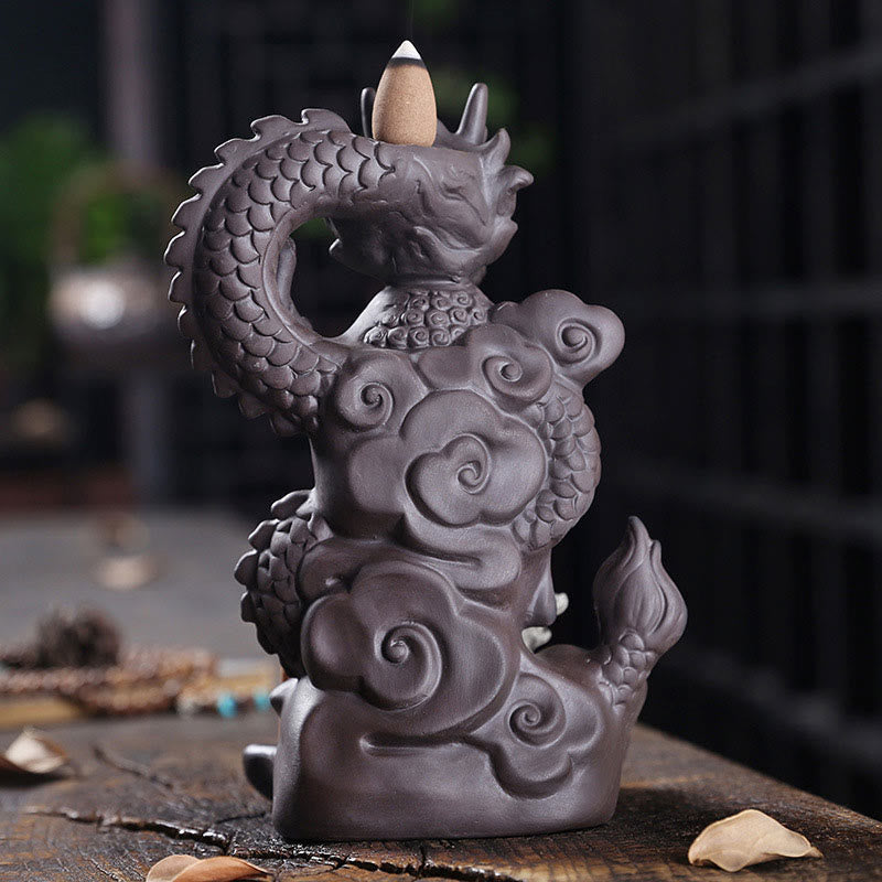 Räuchergefäß Buddha Drache aus lila Ton, 10,5 cm, Meditation
