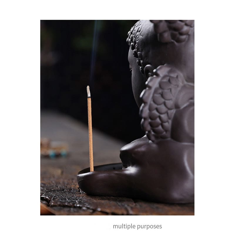 Räuchergefäß Buddha Drache aus lila Ton, 10,5 cm, Meditation