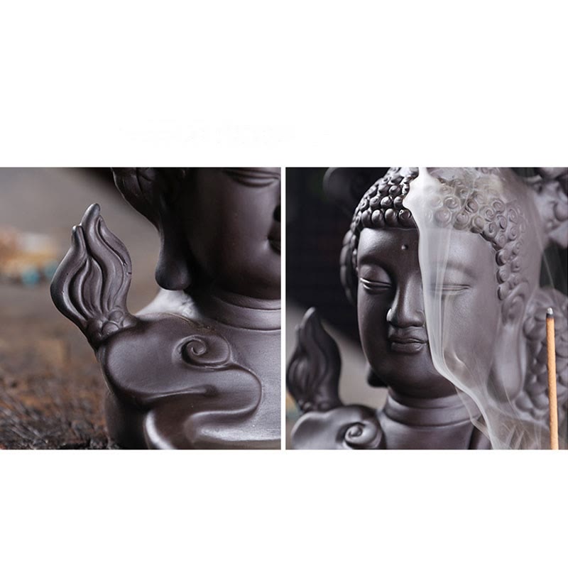 Räuchergefäß Buddha Drache aus lila Ton, 10,5 cm, Meditation