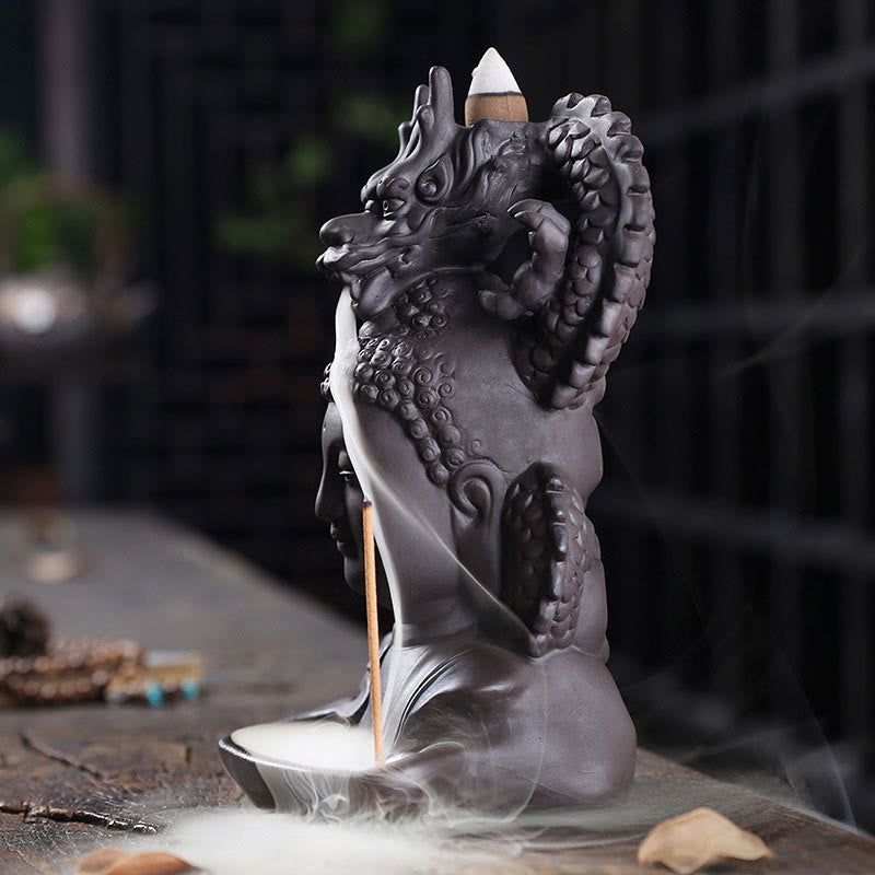 Räuchergefäß Buddha Drache aus lila Ton, 10,5 cm, Meditation