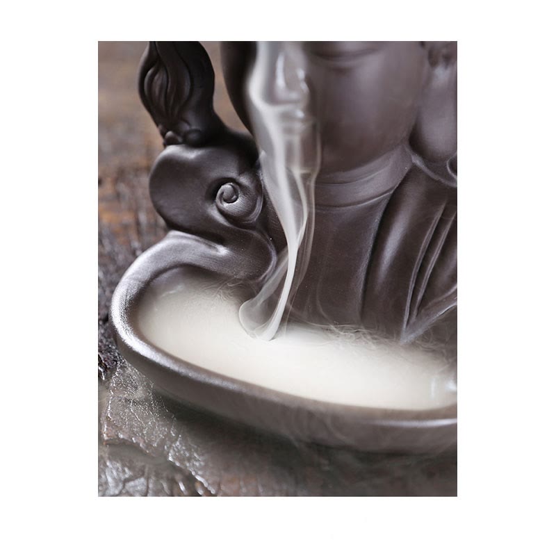 Räuchergefäß Buddha Drache aus lila Ton, 10,5 cm, Meditation