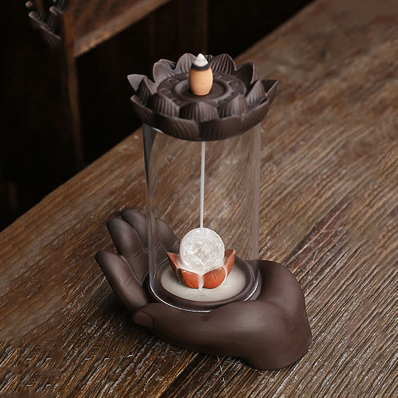 Lila Ton Buddha Hand Lotus Erleuchtung LED Licht Weihrauch Brenner