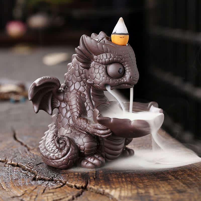 Räuchergefäß aus violettem Ton mit Dinosauriermotiv für Meditation und Rituale