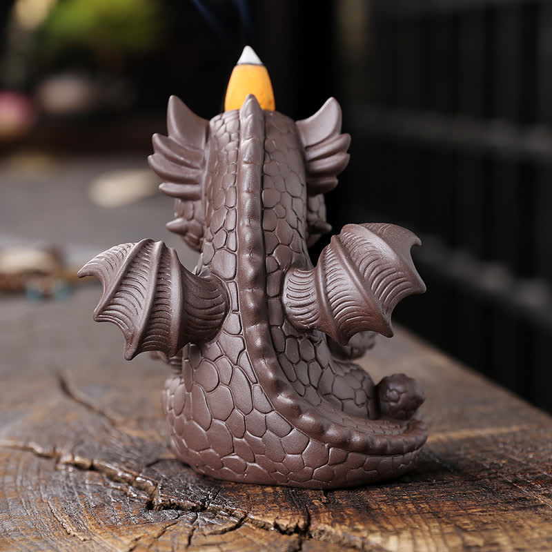 Räuchergefäß aus violettem Ton mit Dinosauriermotiv für Meditation und Rituale