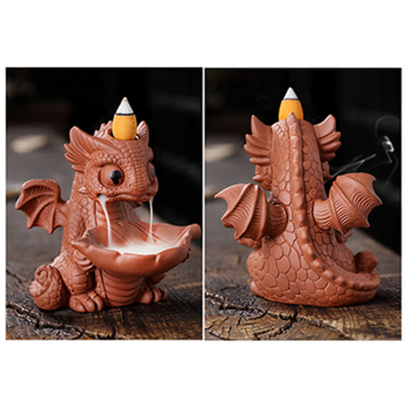 Räuchergefäß aus violettem Ton mit Dinosauriermotiv für Meditation und Rituale