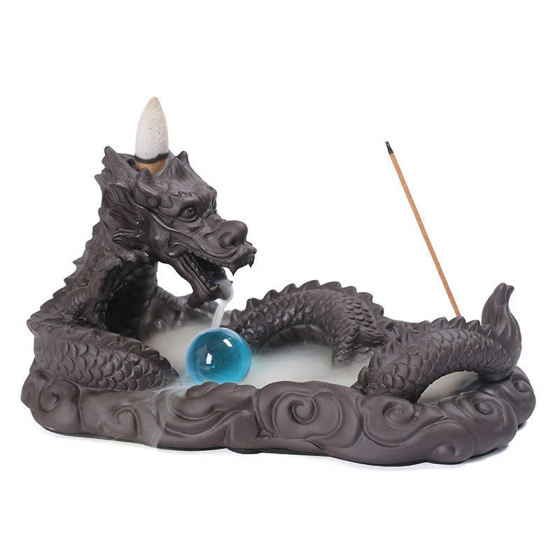 Räuchergefäß „Drache“ aus lila Ton für Glück und Schutz