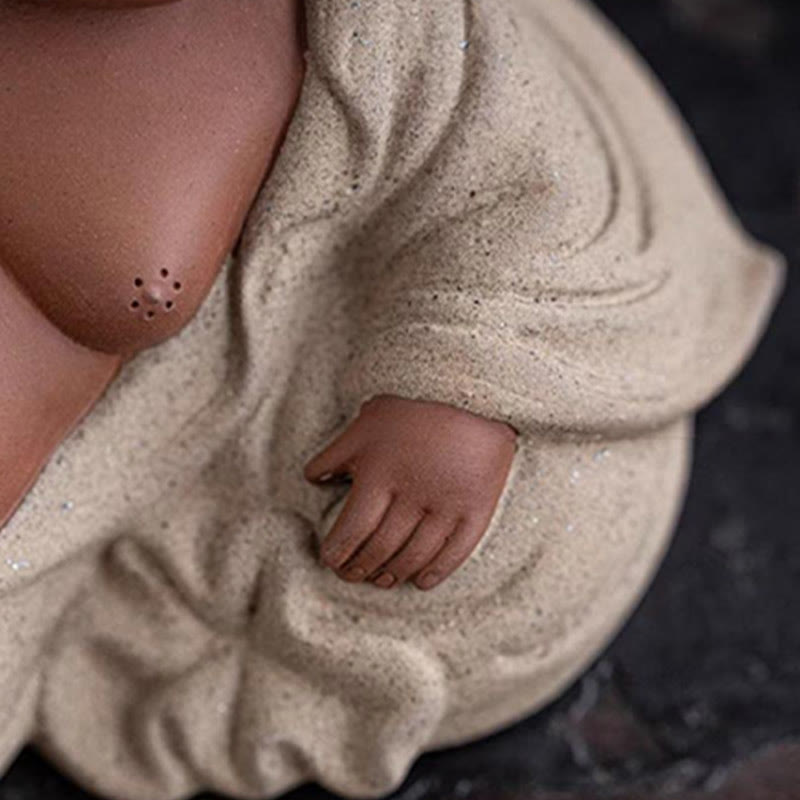 Lachende Buddha-Statue aus violettem Ton, 13,5 cm, für Reichtum und Freude