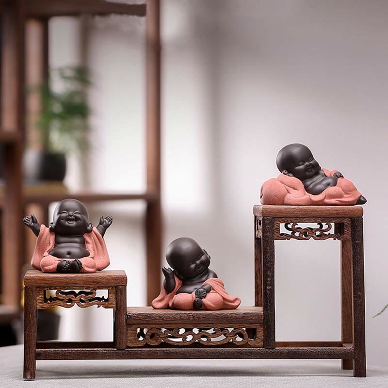 Lachende Buddha-Statue aus lila Ton | Dekoration für Glück und Reichtum