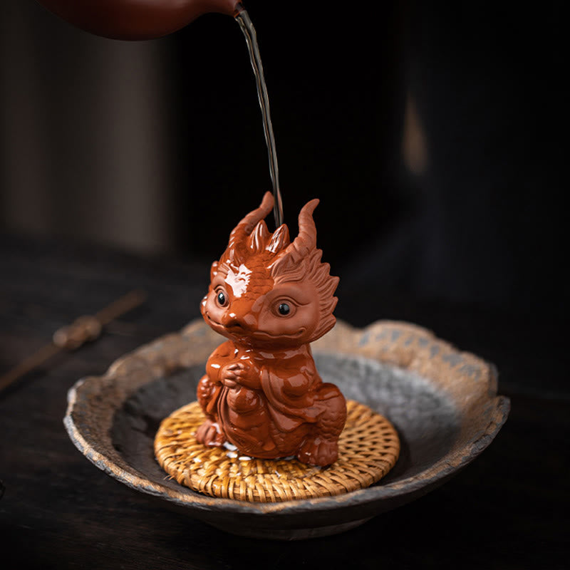 Lila Ton Glücksdrache Tee Haustier Figur | Spirituelle Statue