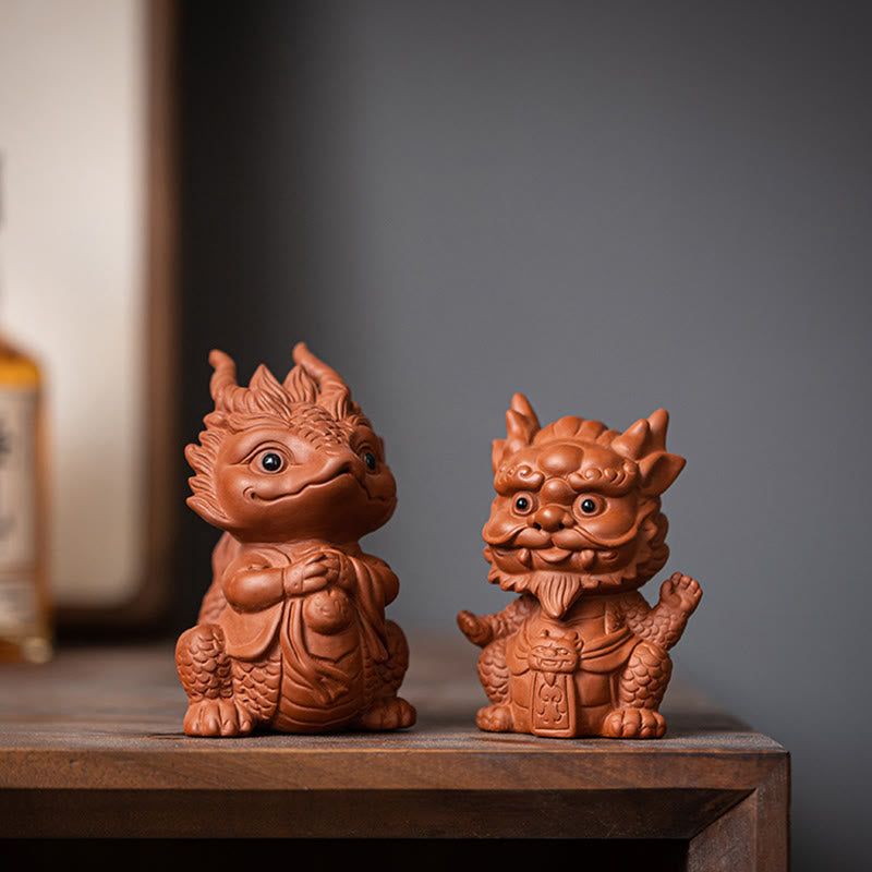 Lila Ton Glücksdrache Tee Haustier Figur | Spirituelle Statue