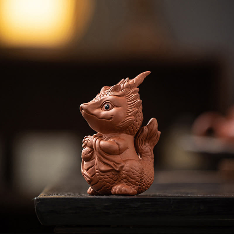 Lila Ton Glücksdrache Tee Haustier Figur | Spirituelle Statue