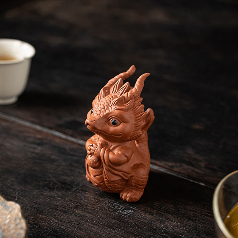 Lila Ton Glücksdrache Tee Haustier Figur | Spirituelle Statue
