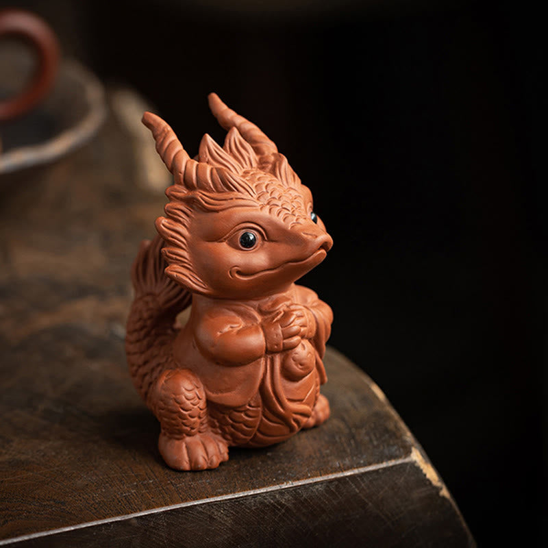 Lila Ton Glücksdrache Tee Haustier Figur | Spirituelle Statue