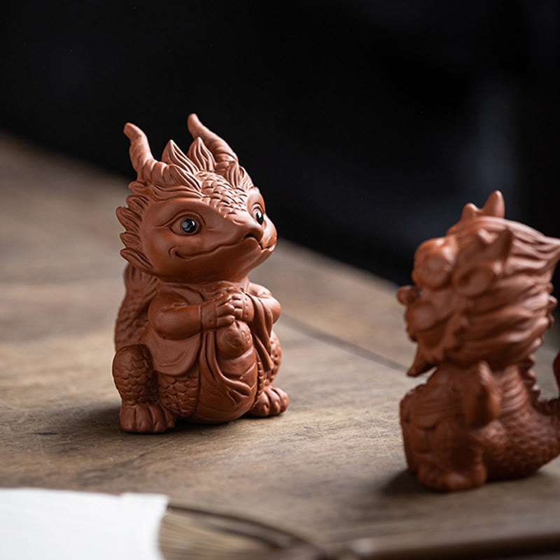 Lila Ton Glücksdrache Tee Haustier Figur | Spirituelle Statue