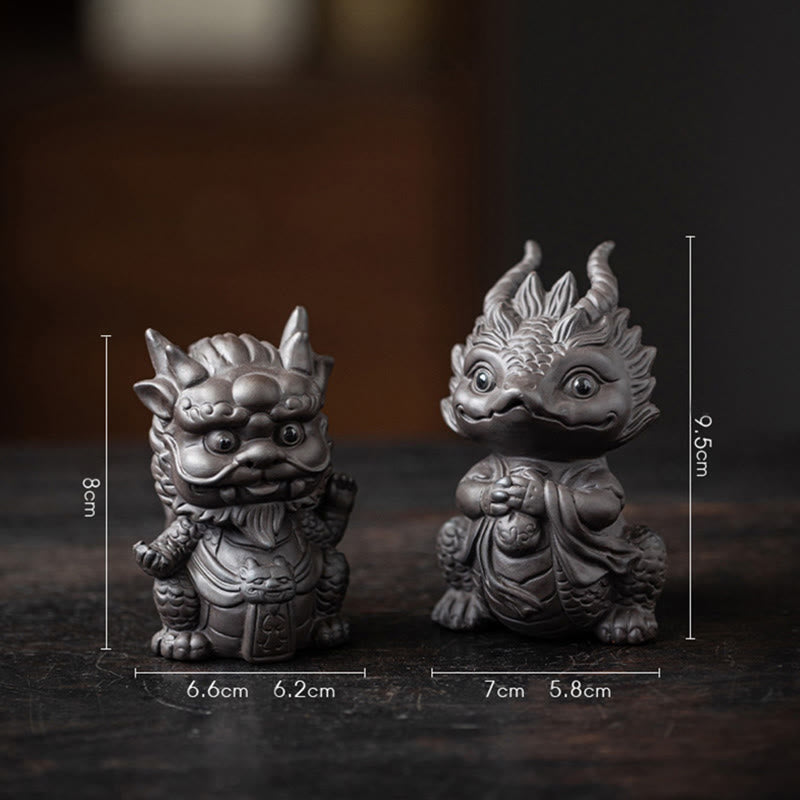 Lila Ton Glücksdrache Tee Haustier Figur | Spirituelle Statue