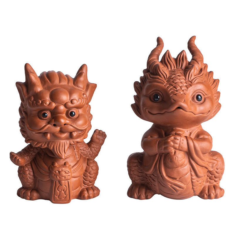 Lila Ton Glücksdrache Tee Haustier Figur | Spirituelle Statue