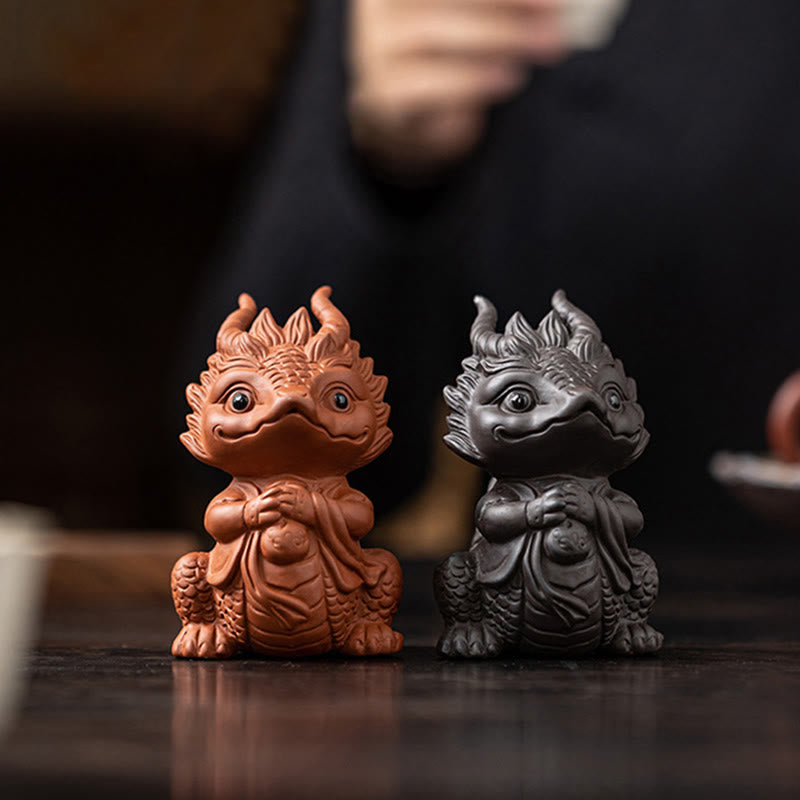 Lila Ton Glücksdrache Tee Haustier Figur | Spirituelle Statue