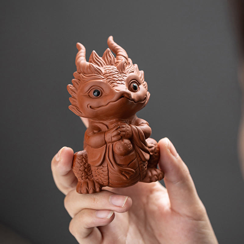 Lila Ton Glücksdrache Tee Haustier Figur | Spirituelle Statue