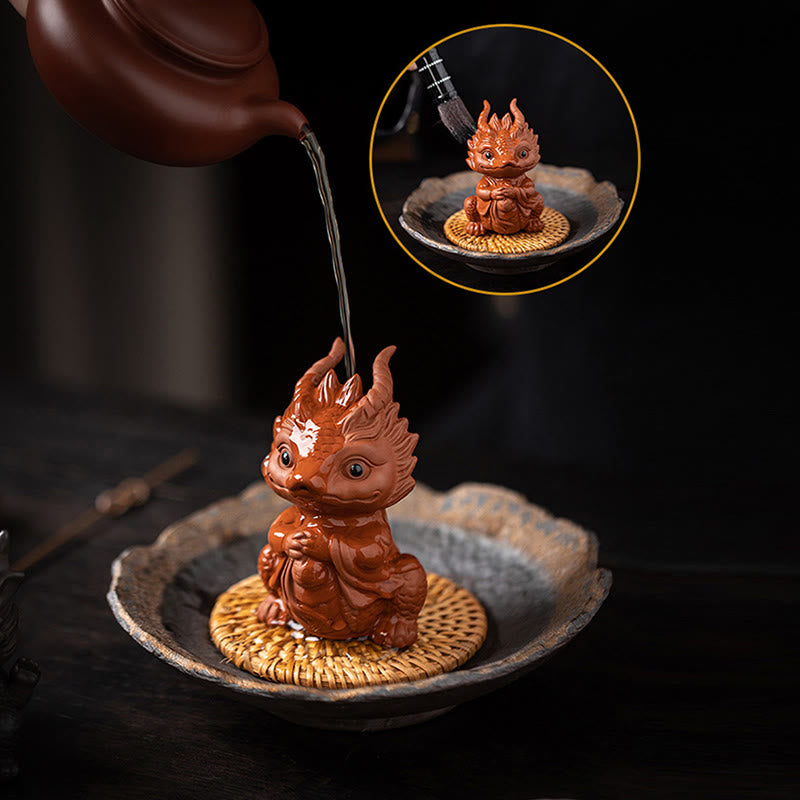 Lila Ton Glücksdrache Tee Haustier Figur | Spirituelle Statue